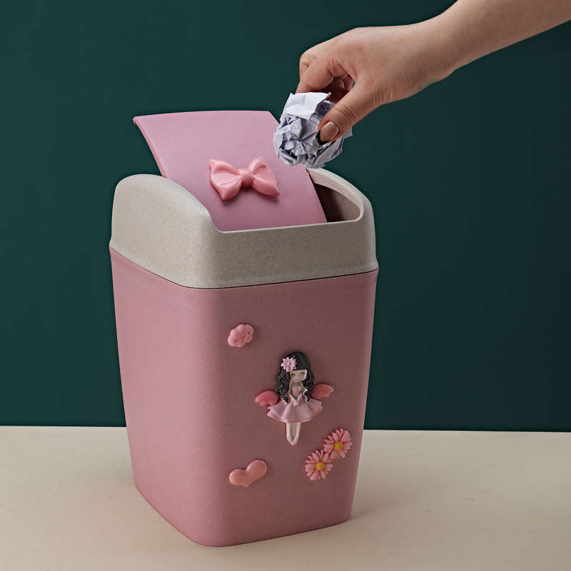 可爱少女心学生卡通垃圾桶儿童房家用客厅卧室带盖摇盖大号乐色桶