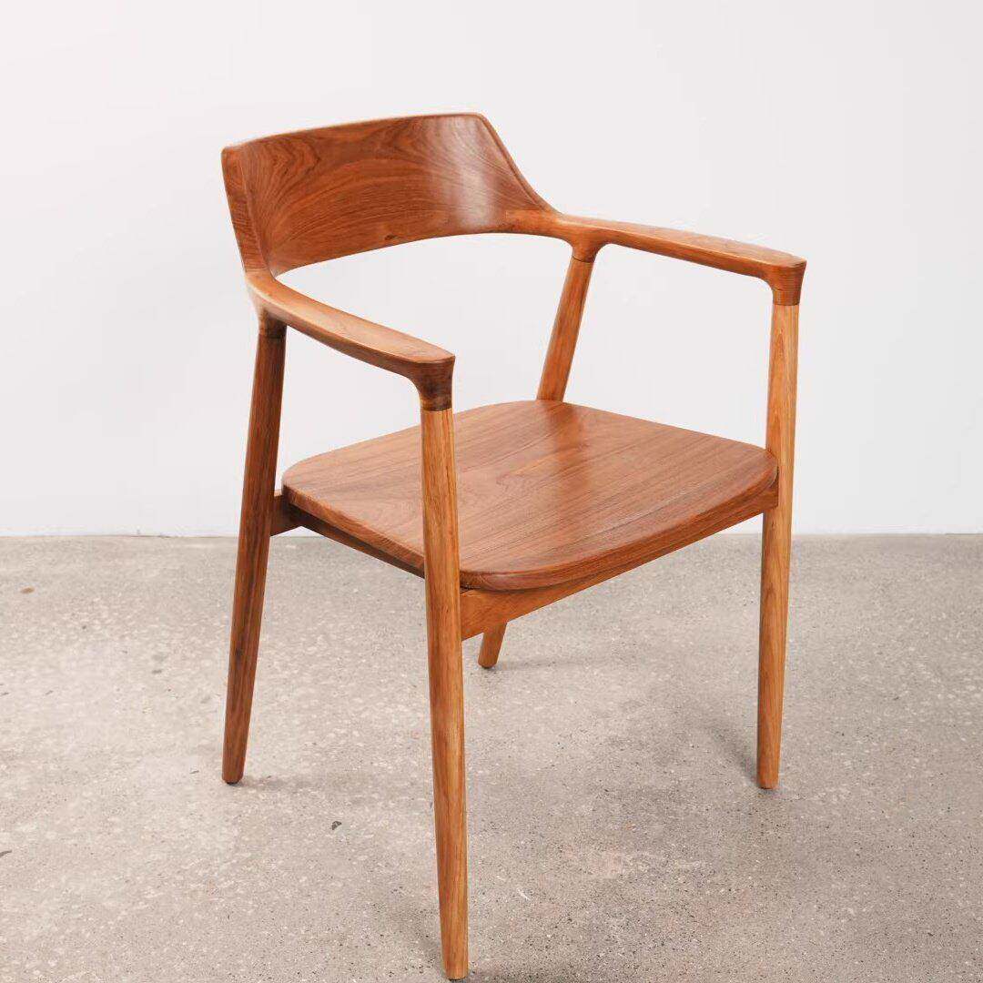 缅甸柚木餐椅广岛椅扶手椅茶椅工作会客椅高靠背会议室原木书椅