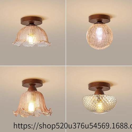 新中式复古胡桃走廊过道实木小吸顶灯中古风楼梯阳台玄关衣帽间灯