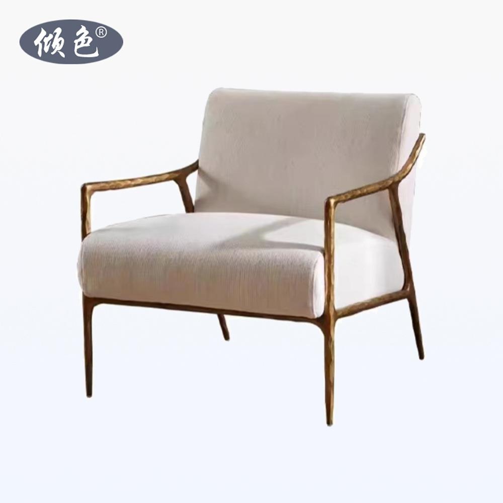 中古风单人沙发椅复古油蜡皮休闲椅铁艺金属休闲椅设计师锻打椅子