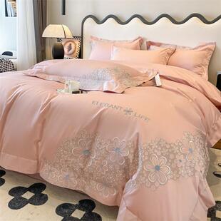 高端公主风100支高支高密长绒棉纯棉刺绣四件套亲肤全棉绣花套件