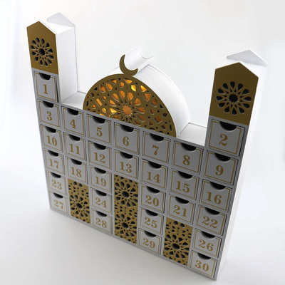 2023年新款木质LED灯城堡日历柜家居桌面装饰品节日倒计时摆件