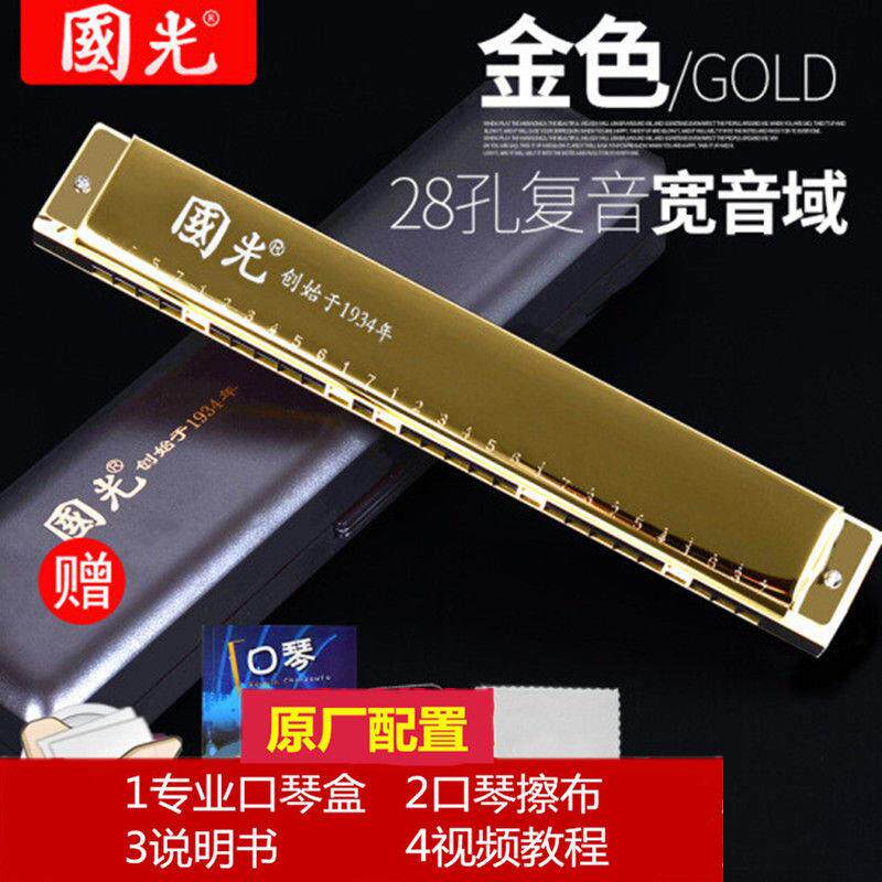 新款上海国光8孔复2音专业口琴重音24成人初学者演学生乐用入门奏