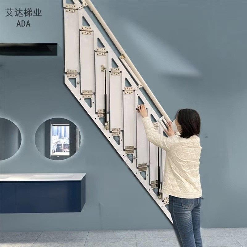 靠墙折叠楼梯别墅复试折叠梯贴墙上翻楼梯家用阁楼loft小复式楼梯