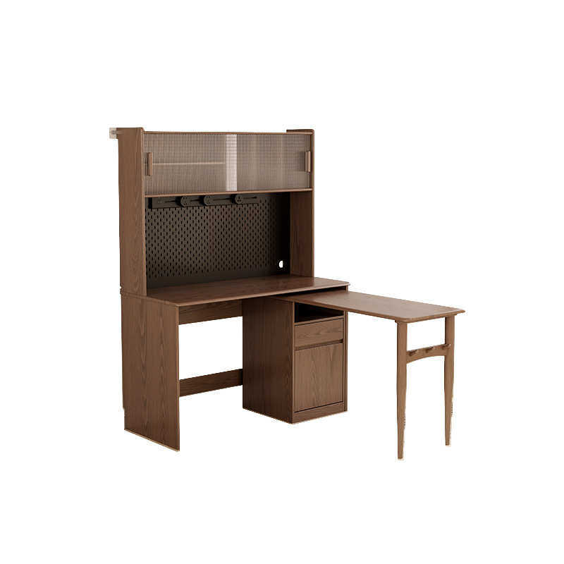 实木旋转书桌书架一体折叠家用拐角书柜学生卧室转角办公电脑桌子