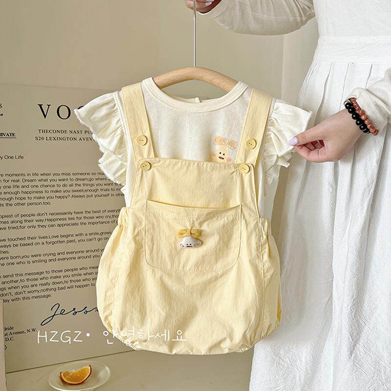 婴儿背带裤夏季连体宝宝套装超萌纯棉薄款爬服小月龄包屁衣a类棉