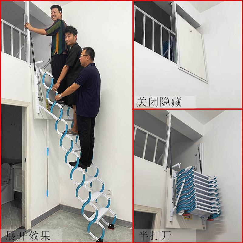 侧装伸缩楼梯阁楼复试跃层折叠隐藏不占空间梯子电动手拉室内楼梯