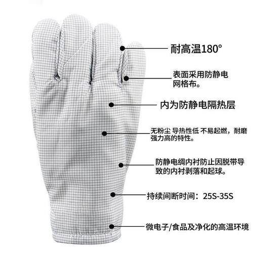 180度无尘防静电耐高温隔热手套食品电子厂无尘工业防烫防护手套