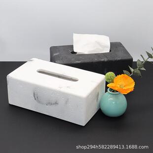 洞石纸巾盒客厅高档轻奢高颜值收纳餐桌餐巾盒个性 创意桌面抽纸盒