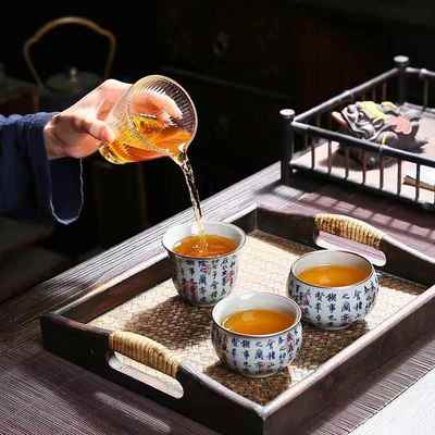 青花品茗杯杯陶瓷杯可养开片主人杯大号茶碗建盏单杯青花瓷