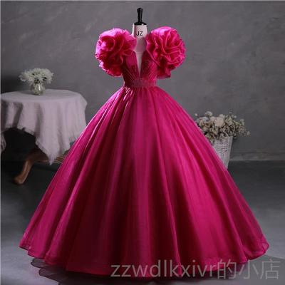 新款新款红色重工民族美声玫唱演出蓬蓬学生声乐艺裙考礼服独年会