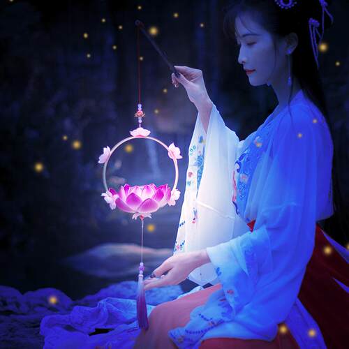 夜光竹圈手提莲花灯笼手提花灯汉服饰品灯笼古风拍照古典舞蹈道具