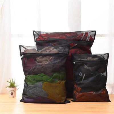 Black Clothes Washing Machine Laundry Bag With Zipper Nylon
