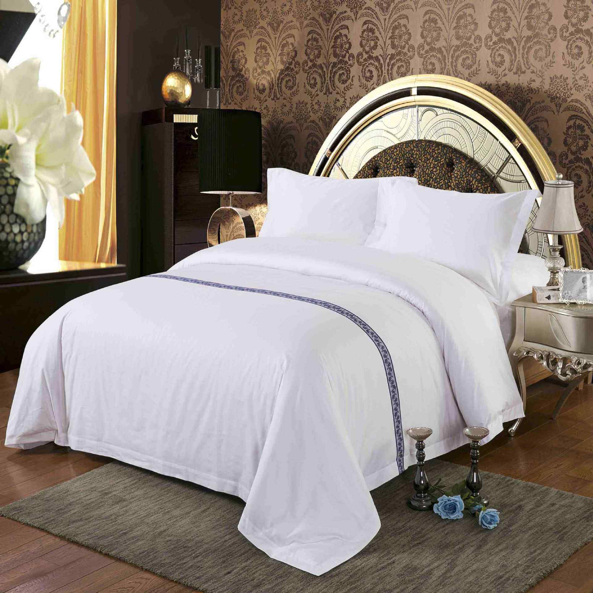 贡缎色织面L料可刺绣OO酒店布草床上用品z1521四件套客G纯棉栈双