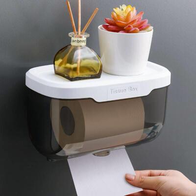 Toilet Paper Holder Wall Mounted Tube Tray Tissue Box Shelf