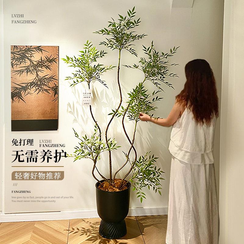 南天竹彷真绿色植物大型室内盆栽装饰花摆件客厅落地树高级彷生假