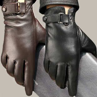 保暖骑行摩托车开车薄款 真皮手套男式 冬季 秋冬季 加绒 羊皮拼皮男士