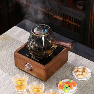 黑檀木电陶炉 侧把壶煮茶器玻璃泡茶壶家用耐高温单壶功夫茶具套装