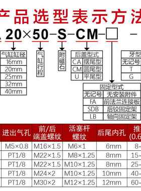 不锈钢气动迷你型气缸MA-1/2小0/X25/32200/40X5075X100SCA新灵6