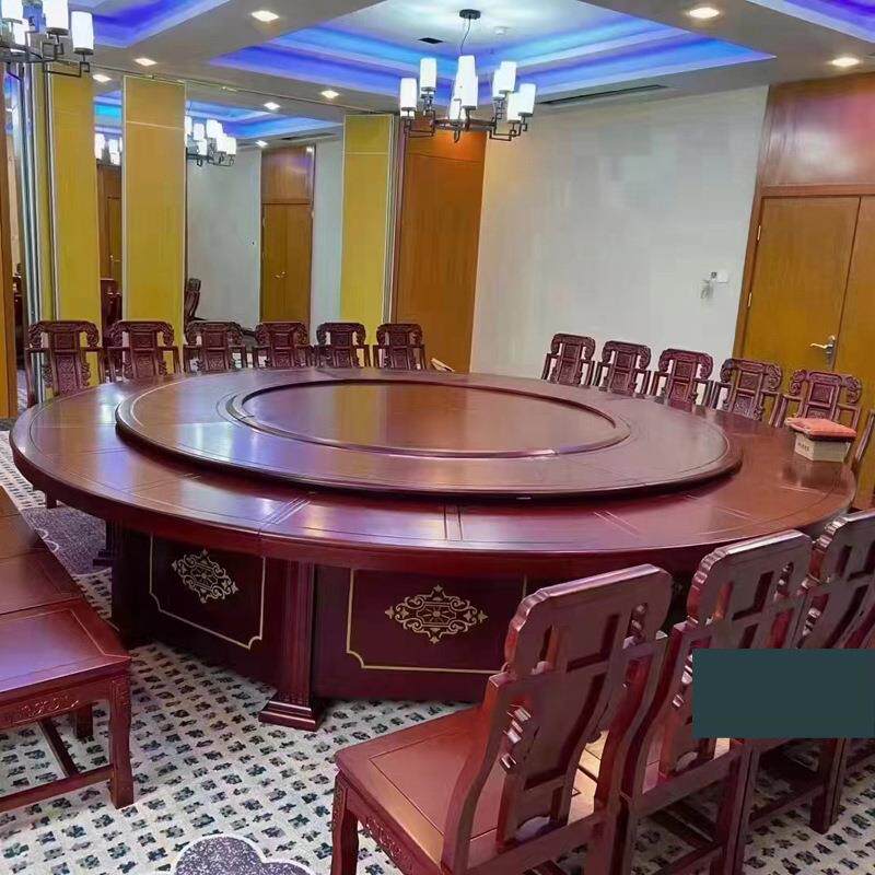 新中式电动大圆桌大尺寸多人餐桌酒店餐厅包厢实木2m3米转盘酒桌