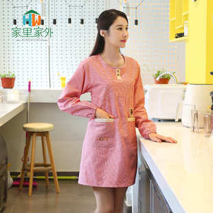 時尚 圍裙新款 包郵 廚房韓版 防油成人罩衣工作服女找工 純棉做飯長袖