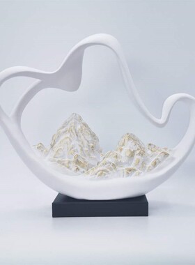 新艺中创意假山装饰摆术件样板间酒店书房电视柜书柜办公新中式提