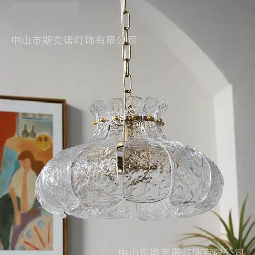 斯克诺 冰融复古玻璃法式餐厅灯 卧室美式吊灯中古设计师吧台灯具