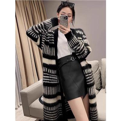 欧洲站2024年新款秋冬女装高级感中长款慵懒风宽松开衫毛衣女外套