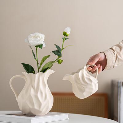 新款提壶小花插简约陶瓷花瓶浇水插花两用水壶创意家居装饰品摆件