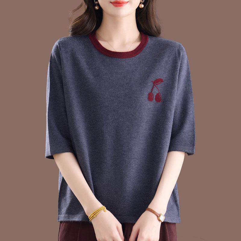 胖mm高端纯色五分袖桑蚕丝T恤女大码宽松显瘦薄款夏季冰丝上衣潮