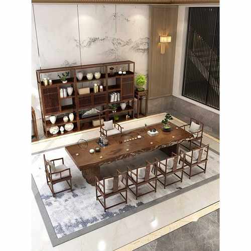 新中式实木茶桌椅组合禅意功夫茶台现代简约办公喝茶桌原木大板桌