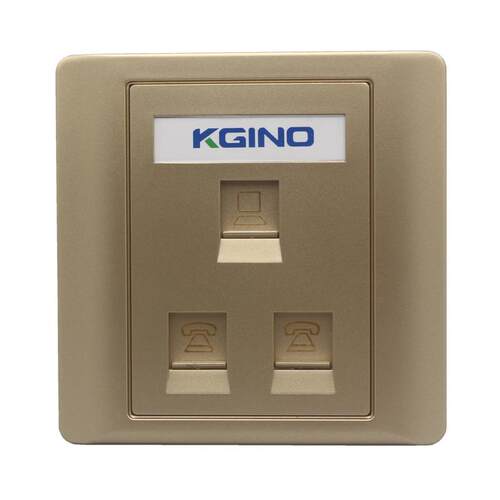 三口电话网络面板香槟金色86型双口电话带网线口插座电脑模块墙插