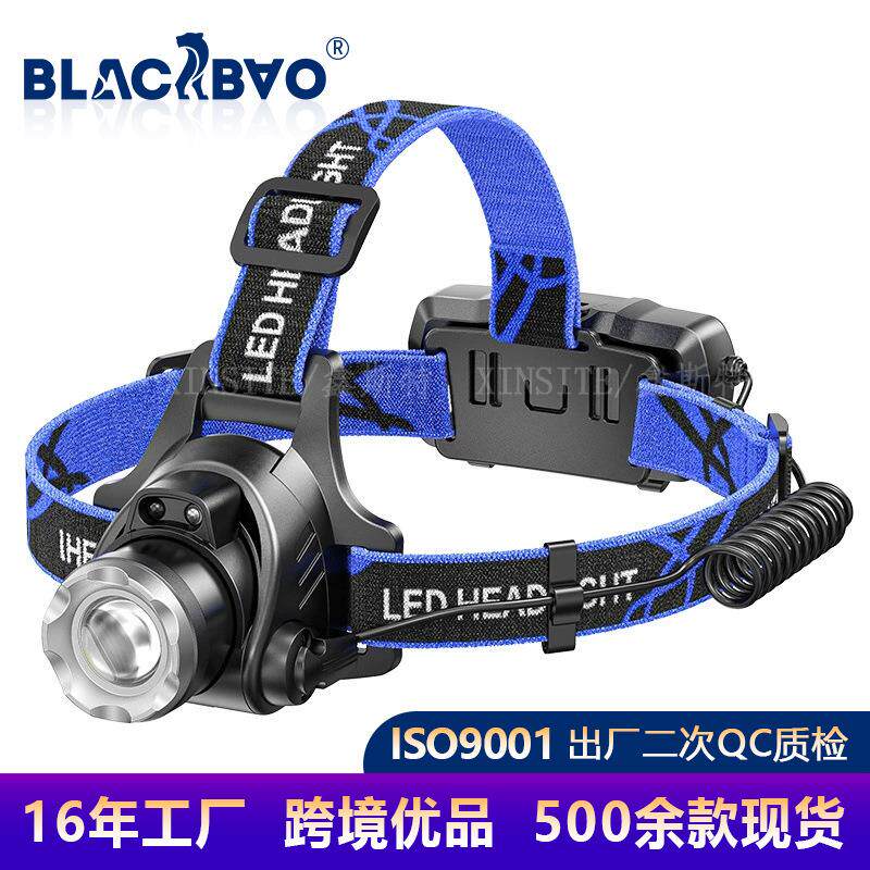 T6充电LED感应头灯 强光远射头戴式伸缩变焦头灯户外钓鱼头灯