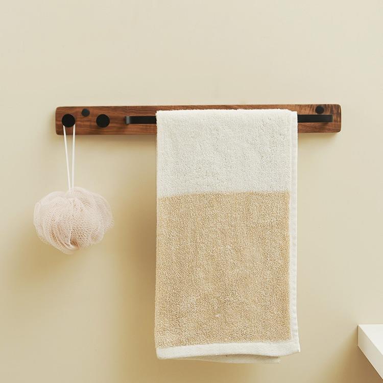 毛巾杆卫生间毛巾架免打孔浴室毛巾挂钩子胡桃实木原木风轻奢创意