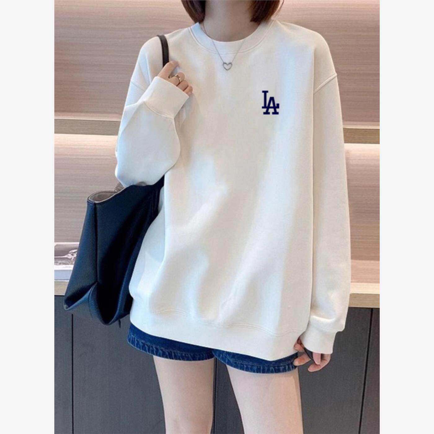 白色圆领套头厚棉T女秋冬季韩版宽松显瘦加绒中长版百搭长袖上衣