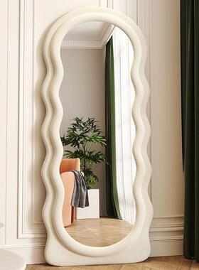 奶油网红风波浪试衣镜子全身镜落地镜穿衣镜女生异形家用卧室镜子