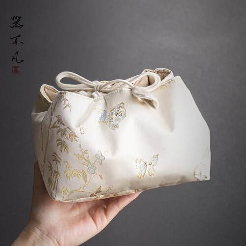 中式复古织锦缎茶具收纳包一壶两杯加厚可携式旅行收纳袋子茶事布