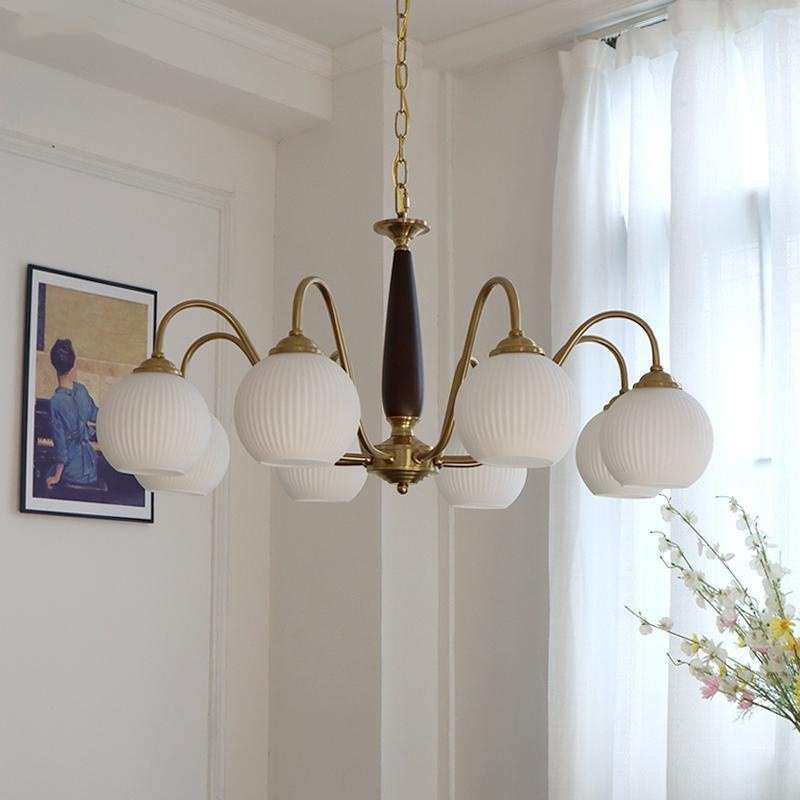 全铜美式客厅南洋风吊灯中古风胡桃木色主卧室灯复古怀旧餐厅灯具