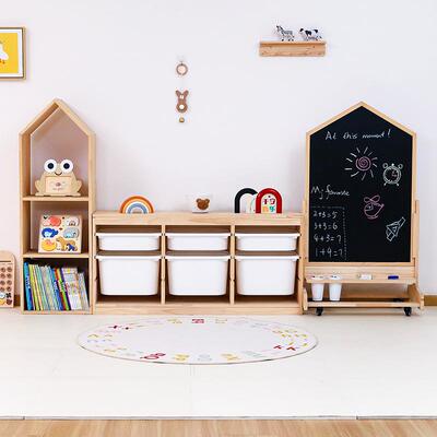 儿童房玩具绘绘收纳架实木磁性画画板组合柜多本层整分类BTT理收