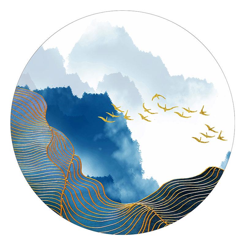新中式客厅沙发背景墙装饰画餐厅圆形走廊玄关山水挂画中国风图片