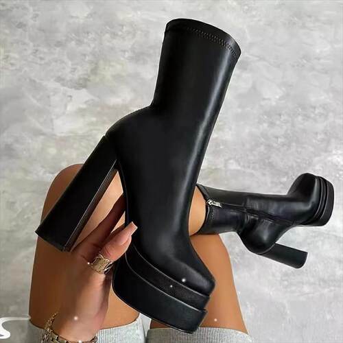 15cm women high heel boots pu leather boots size 43女高跟靴
