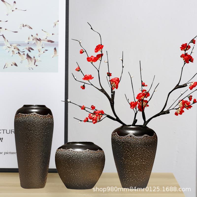 景德镇家居陶瓷黑色泡泡釉花瓶新中式台面水培干花简约摆件装饰品