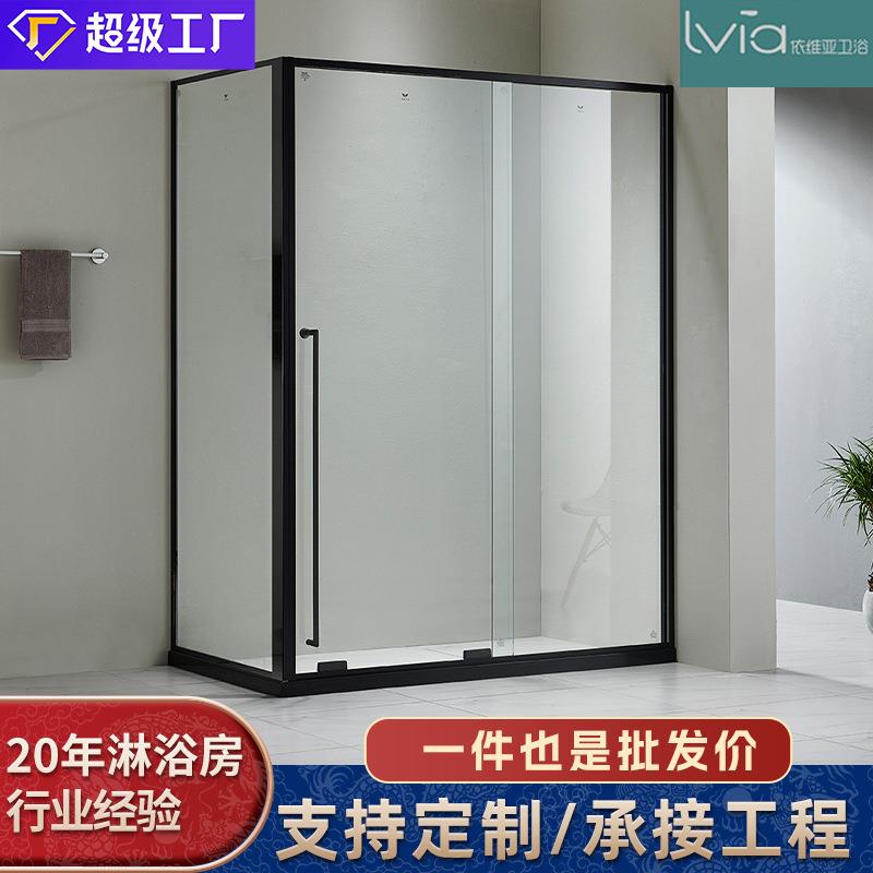 不锈钢轻奢L型淋浴房一体式推拉沐浴房简易洗澡宾馆民宿浴室干湿