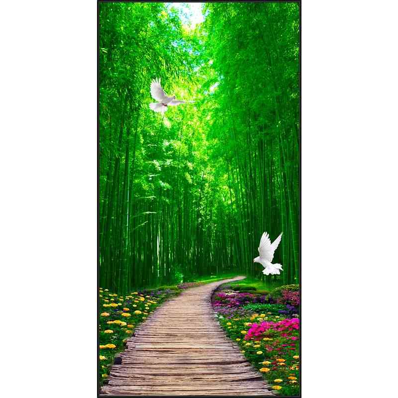 网红现代简约竹林玄关装饰画墙面壁画客厅挂画竹子竖版单幅风景晶