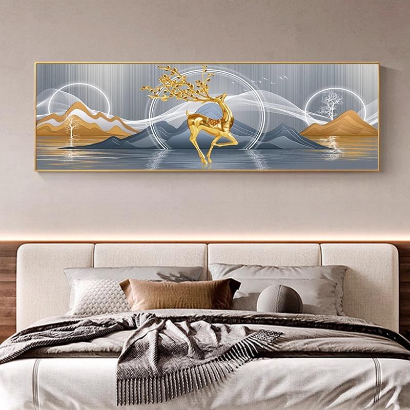 正品卧室床代头装饰馆画轻奢现约民宿主卧壁画酒店宾房间背景简墙