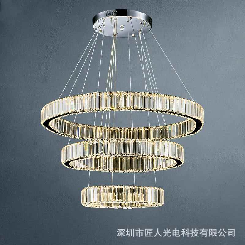 现代简约餐厅吊灯三头圆环创意个性LED水晶灯复试楼大吊灯客厅灯