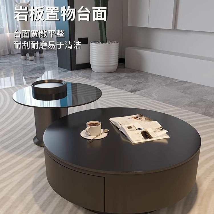 岩板黑色方形茶几客厅家用轻奢现代简约大小户型茶桌玻璃边几组合