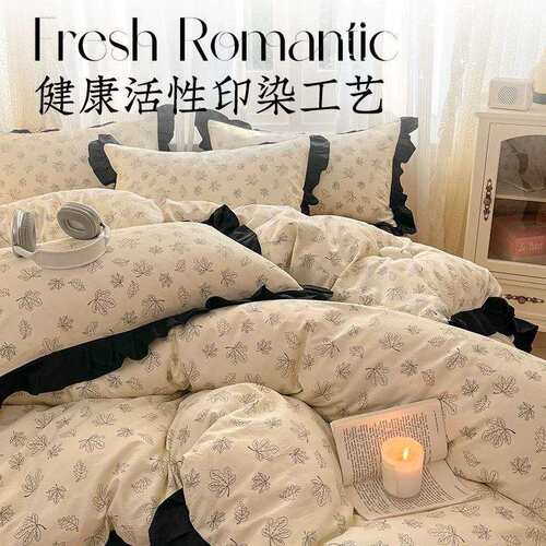 法式复古全棉印花四件套公主风花边床品韩版纯棉亲肤柔软床单被套