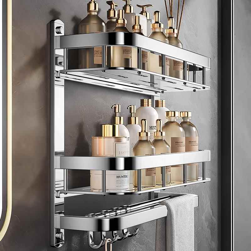 百悍置物架不锈钢卫生间毛巾架免打孔毛巾杆浴室厕所浴巾一体挂架