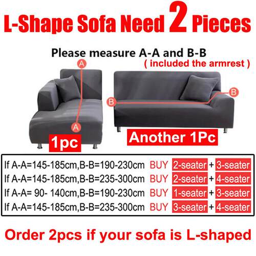 Solid Elastic Sofa Cover for Living Room 1/2/3/4 Seater L-Sh